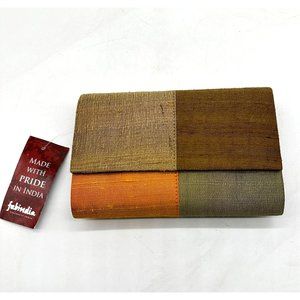 Fabindia Bag Womens Clutch Silk Raw ColorBlock Bronze Gold NWT